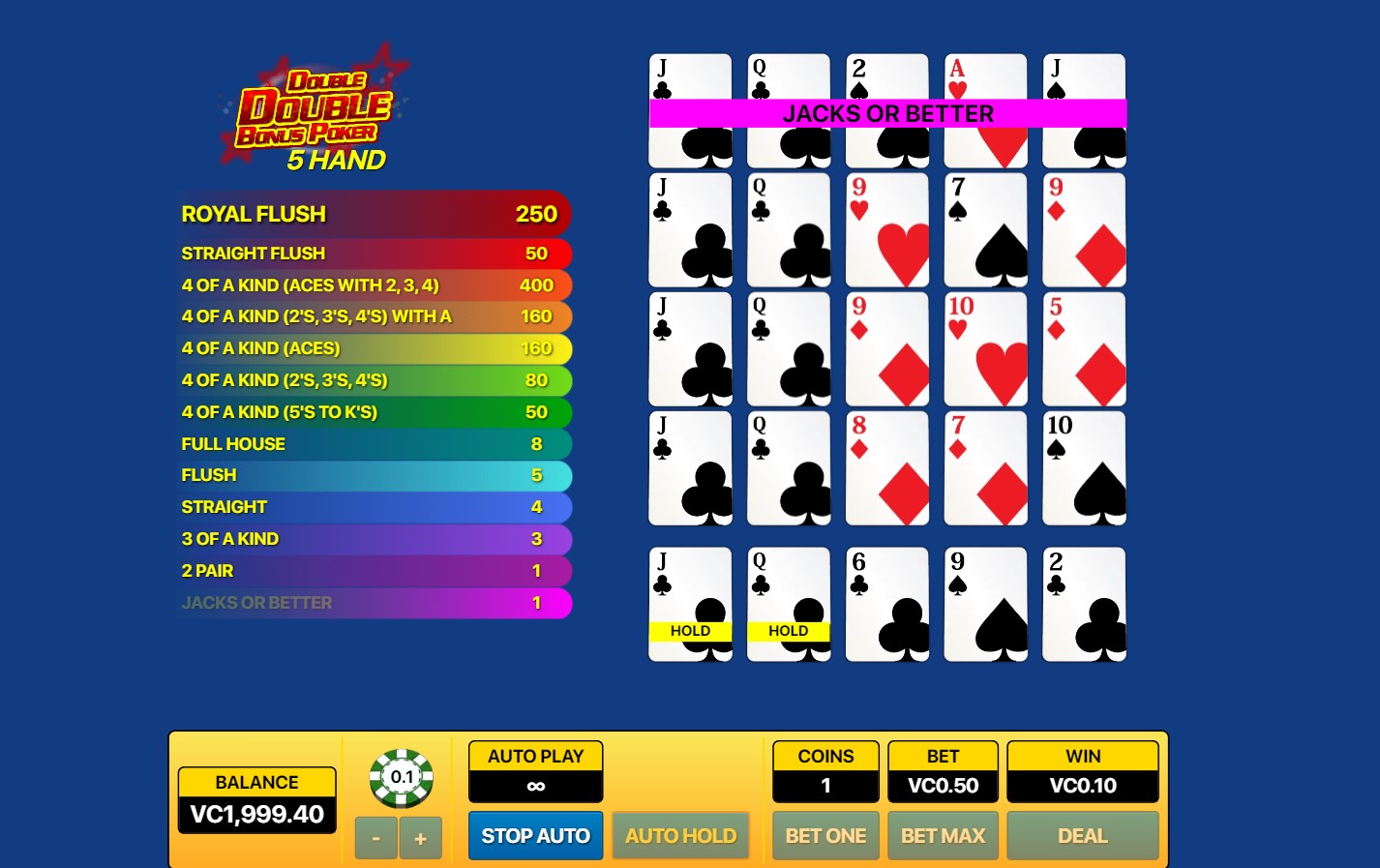 Double Double Bonus Poker 5 Hand